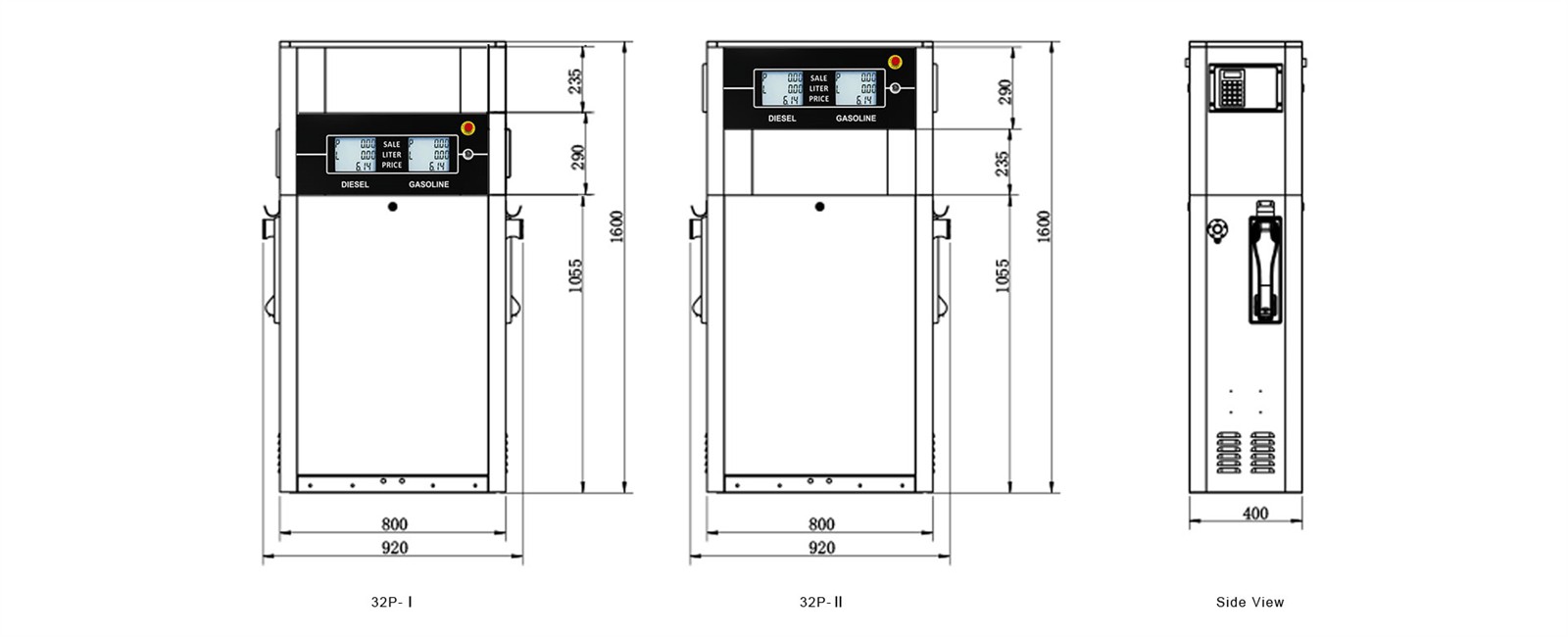fuel dispenser size
